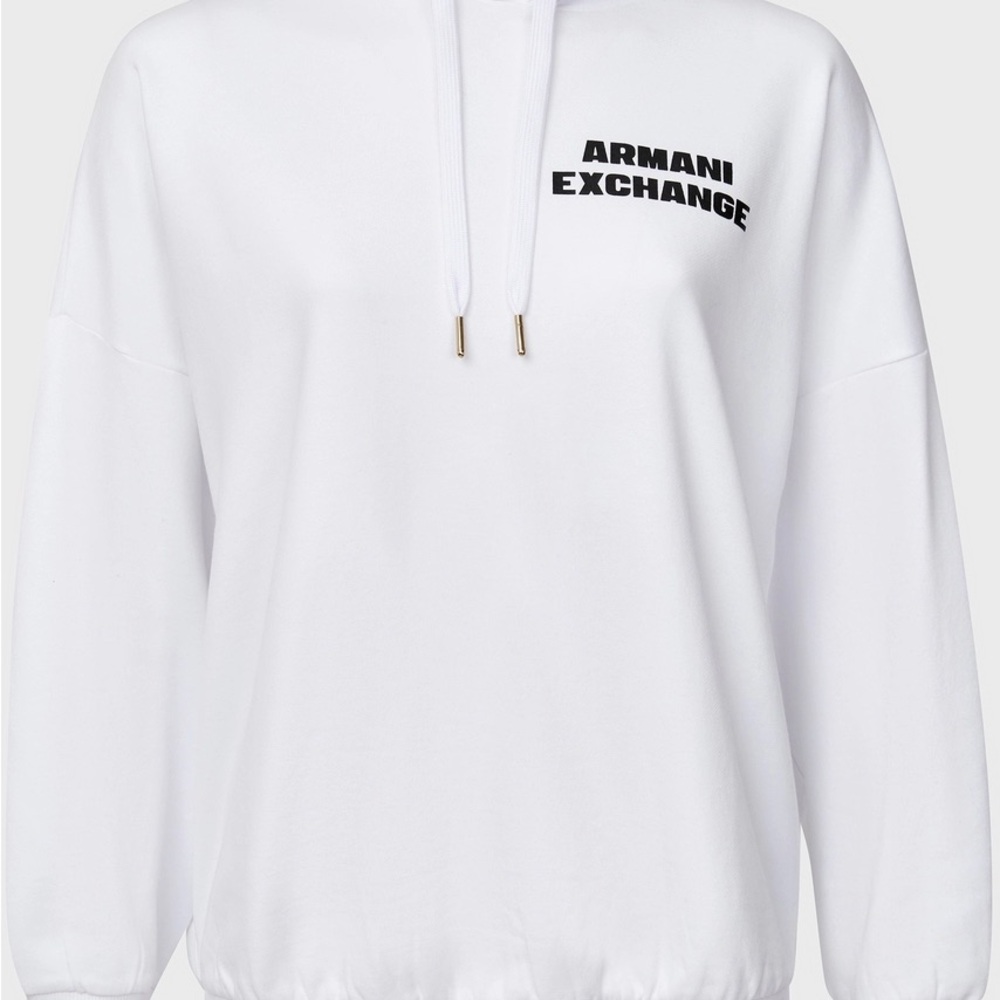 Armani Exchange White Hoodie with Black Chest Logo
